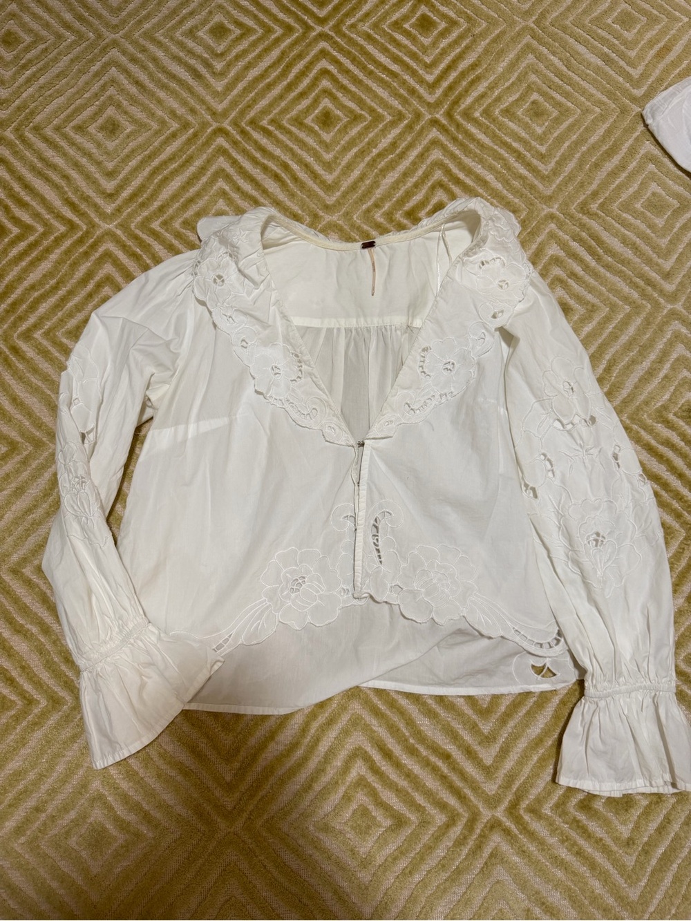 Free People White Eyelet Ruffle Peasant Blouse